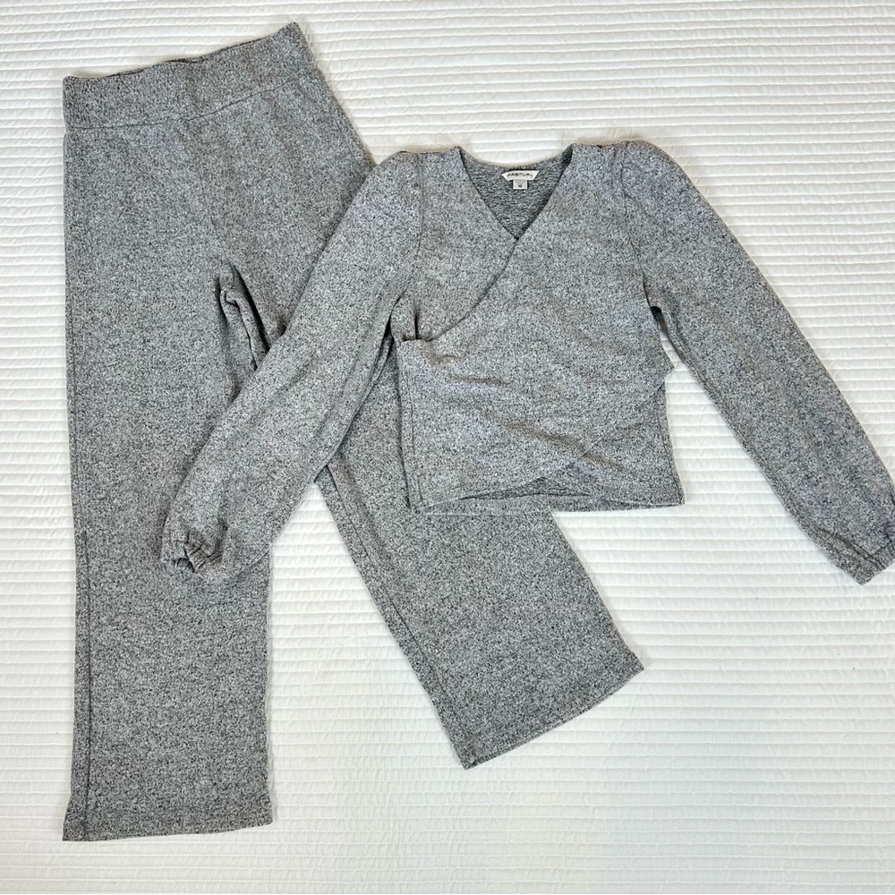 Habitual Girls 2pc Sweater Knit Matching Pant Set Wide Leg Gray SZ 10